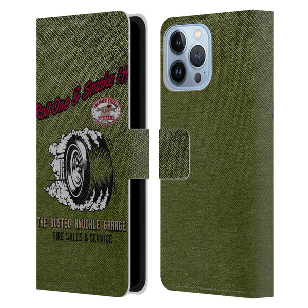 Busted Knuckle Garage Graphics Tire Leather Book Wallet Case Cover For Apple iPhone 13 Pro Max