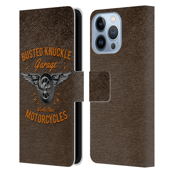 Busted Knuckle Garage Graphics Motorcycles Leather Book Wallet Case Cover For Apple iPhone 13 Pro
