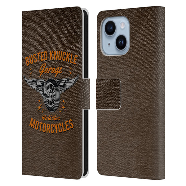 Busted Knuckle Garage Graphics Motorcycles Leather Book Wallet Case Cover For Apple iPhone 14 Plus