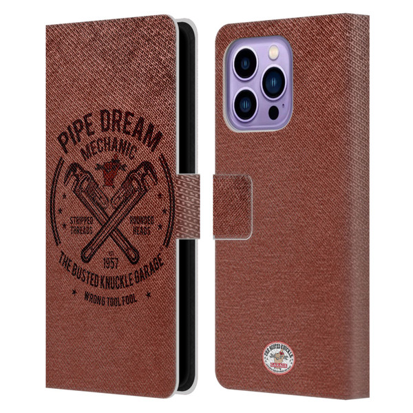 Busted Knuckle Garage Graphics Pipe Dream Leather Book Wallet Case Cover For Apple iPhone 14 Pro Max