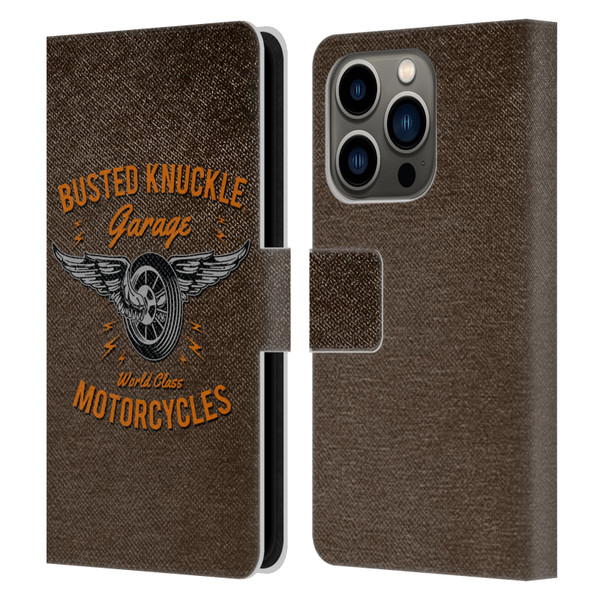Busted Knuckle Garage Graphics Motorcycles Leather Book Wallet Case Cover For Apple iPhone 14 Pro