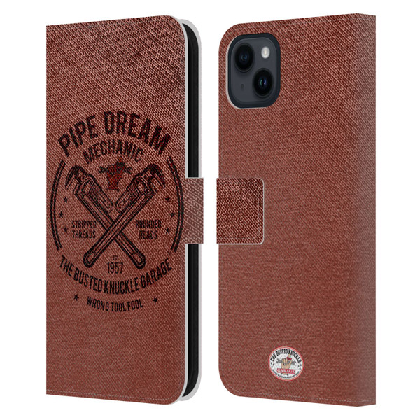 Busted Knuckle Garage Graphics Pipe Dream Leather Book Wallet Case Cover For Apple iPhone 15 Plus