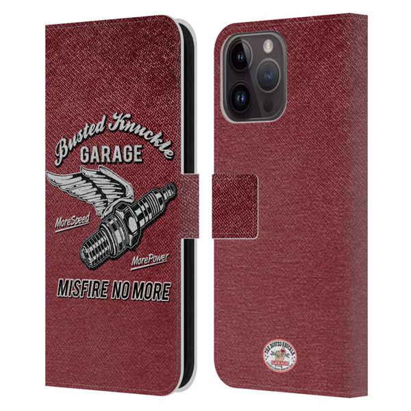 Busted Knuckle Garage Graphics Misfire Leather Book Wallet Case Cover For Apple iPhone 15 Pro Max