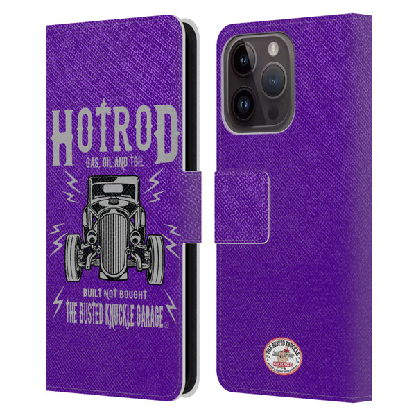 Busted Knuckle Garage Graphics Hot Rod Leather Book Wallet Case Cover For Apple iPhone 15 Pro