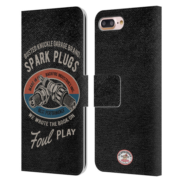 Busted Knuckle Garage Graphics Spark Plugs Leather Book Wallet Case Cover For Apple iPhone 7 Plus / iPhone 8 Plus