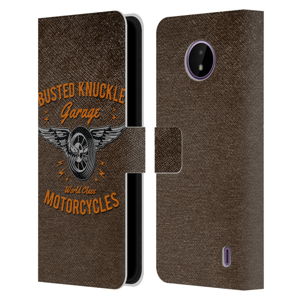 Busted Knuckle Garage Graphics Motorcycles Leather Book Wallet Case Cover For Nokia C10 / C20