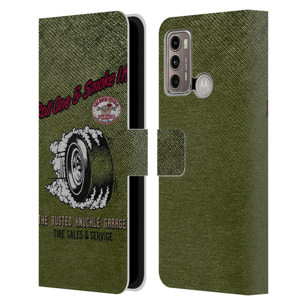 Busted Knuckle Garage Graphics Tire Leather Book Wallet Case Cover For Motorola Moto G60 / Moto G40 Fusion