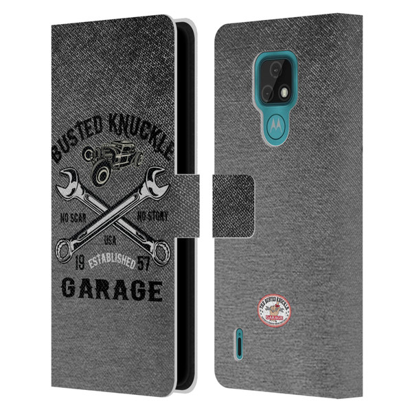 Busted Knuckle Garage Graphics No Scar Leather Book Wallet Case Cover For Motorola Moto E7