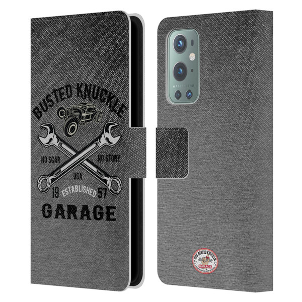 Busted Knuckle Garage Graphics No Scar Leather Book Wallet Case Cover For OnePlus 9