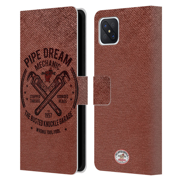 Busted Knuckle Garage Graphics Pipe Dream Leather Book Wallet Case Cover For OPPO Reno4 Z 5G
