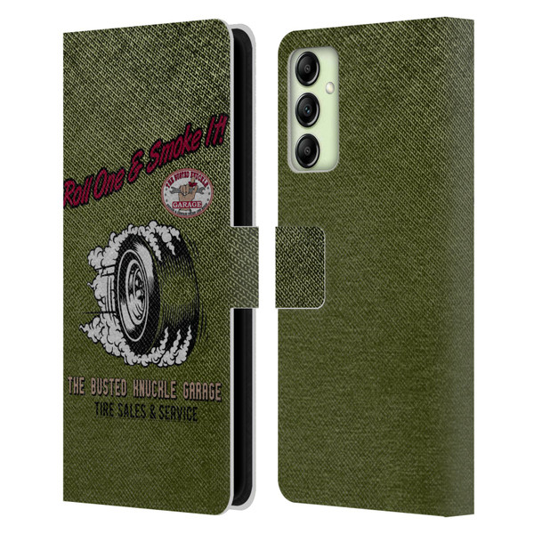 Busted Knuckle Garage Graphics Tire Leather Book Wallet Case Cover For Samsung Galaxy A14 5G