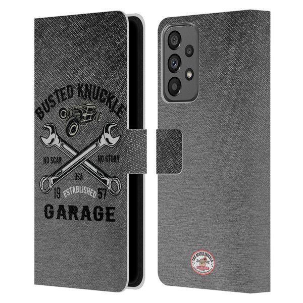 Busted Knuckle Garage Graphics No Scar Leather Book Wallet Case Cover For Samsung Galaxy A73 5G (2022)