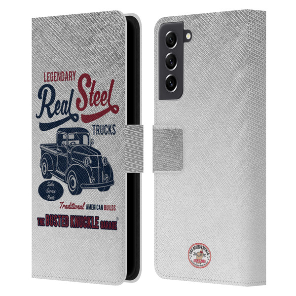 Busted Knuckle Garage Graphics Real Steel Leather Book Wallet Case Cover For Samsung Galaxy S21 FE 5G