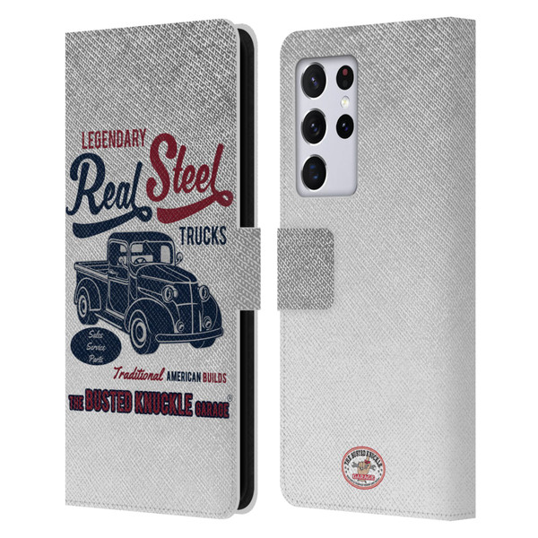 Busted Knuckle Garage Graphics Real Steel Leather Book Wallet Case Cover For Samsung Galaxy S21 Ultra 5G