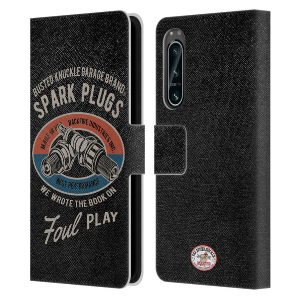 Busted Knuckle Garage Graphics Spark Plugs Leather Book Wallet Case Cover For Sony Xperia 5 IV