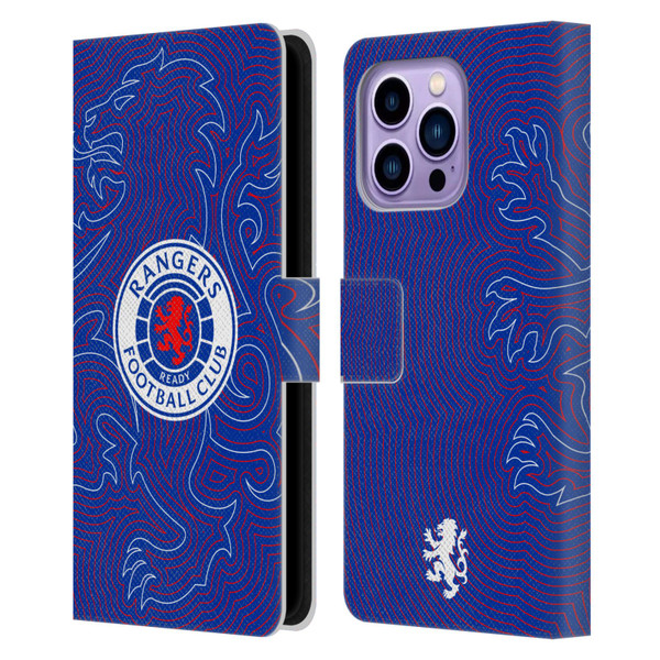 Rangers FC Crest Lion Pinstripes Pattern Leather Book Wallet Case Cover For Apple iPhone 14 Pro Max
