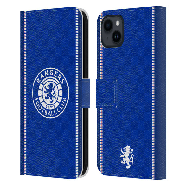 Rangers FC Crest Retro 1989 Home Kit Leather Book Wallet Case Cover For Apple iPhone 15 Plus