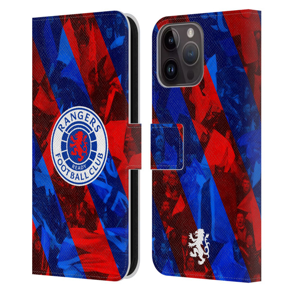 Rangers FC Crest Stadium Stripes Leather Book Wallet Case Cover For Apple iPhone 15 Pro Max