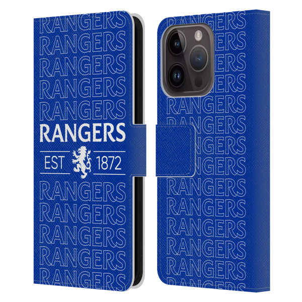 Rangers FC Crest Typography Leather Book Wallet Case Cover For Apple iPhone 15 Pro