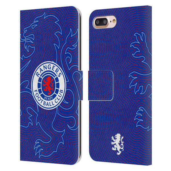 Rangers FC Crest Lion Pinstripes Pattern Leather Book Wallet Case Cover For Apple iPhone 7 Plus / iPhone 8 Plus