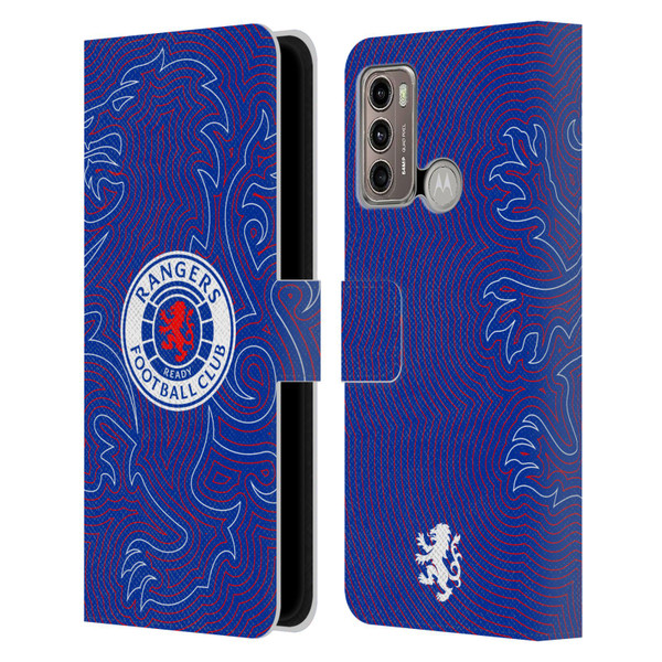 Rangers FC Crest Lion Pinstripes Pattern Leather Book Wallet Case Cover For Motorola Moto G60 / Moto G40 Fusion