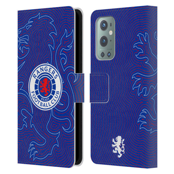 Rangers FC Crest Lion Pinstripes Pattern Leather Book Wallet Case Cover For OnePlus 9