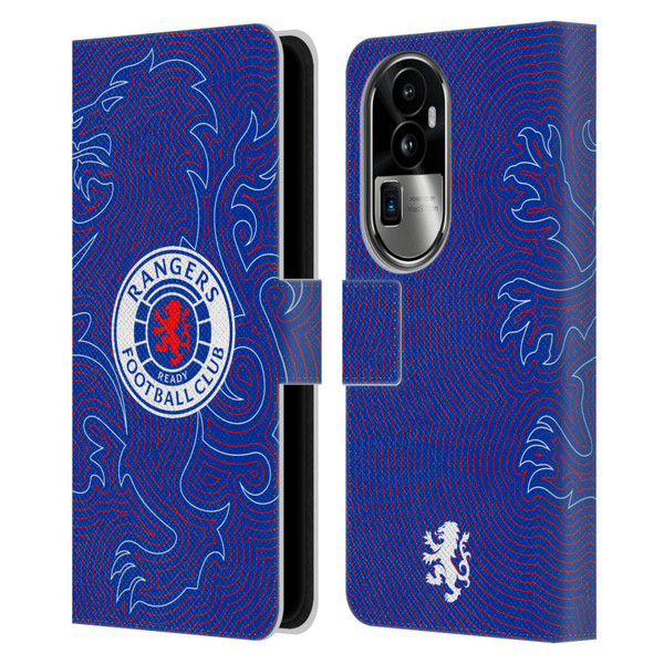 Rangers FC Crest Lion Pinstripes Pattern Leather Book Wallet Case Cover For OPPO Reno10 Pro+
