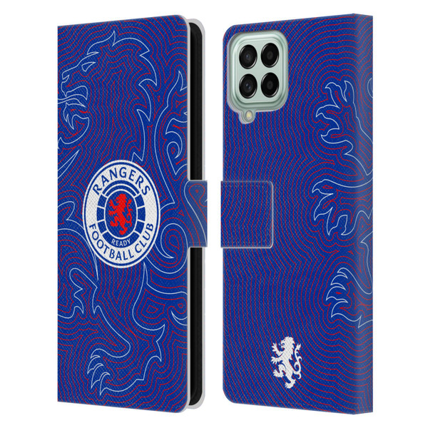 Rangers FC Crest Lion Pinstripes Pattern Leather Book Wallet Case Cover For Samsung Galaxy M53 (2022)