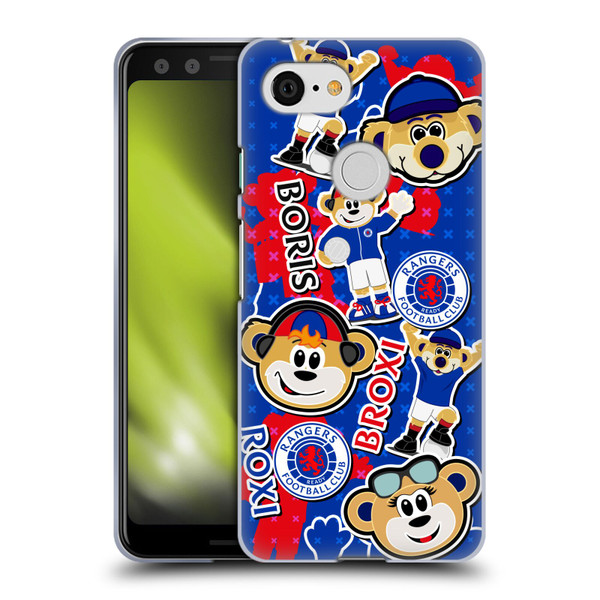 Rangers FC Crest Mascot Sticker Collage Soft Gel Case for Google Pixel 3