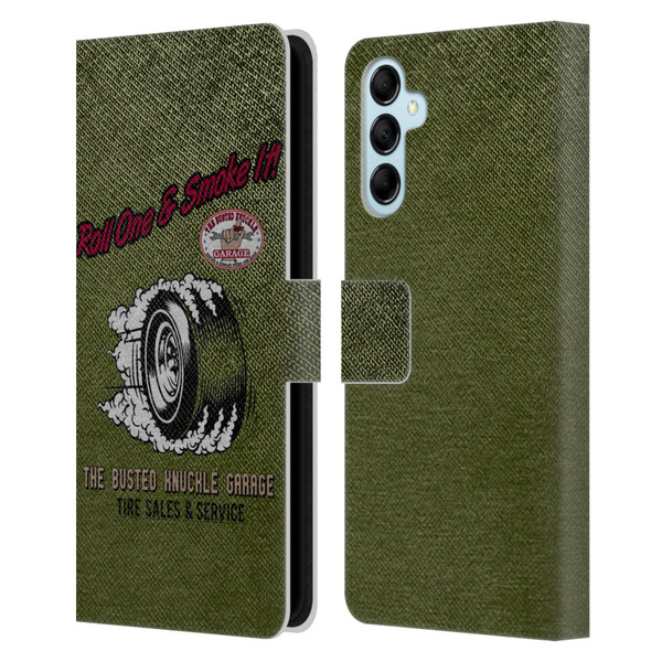 Busted Knuckle Garage Graphics Tire Leather Book Wallet Case Cover For Samsung Galaxy M14 5G