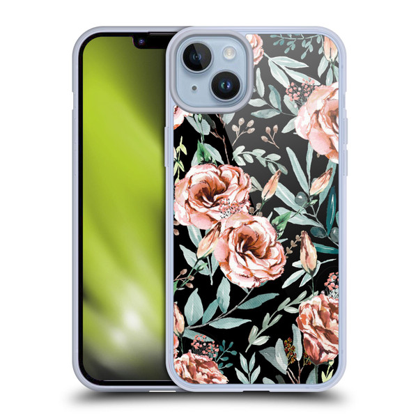 Anis Illustration Bloomers Black Soft Gel Case for Apple iPhone 14 Plus