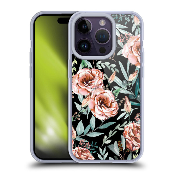 Anis Illustration Bloomers Black Soft Gel Case for Apple iPhone 14 Pro