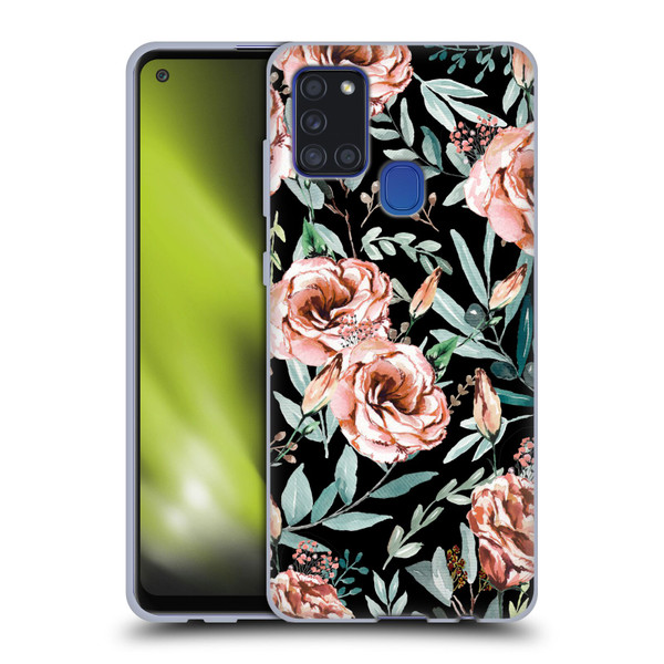 Anis Illustration Bloomers Black Soft Gel Case for Samsung Galaxy A21s (2020)