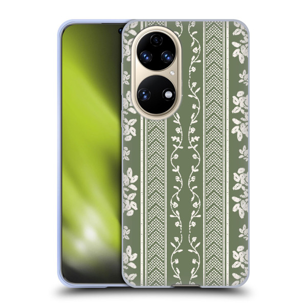 Anis Illustration Floral And Leaves Floral Stripes Green Soft Gel Case for Huawei P50