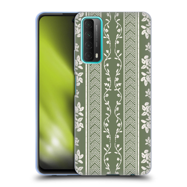 Anis Illustration Floral And Leaves Floral Stripes Green Soft Gel Case for Huawei P Smart (2021)