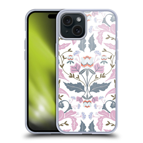 Anis Illustration Floral And Leaves Victorian Mirrored Pink Soft Gel Case for Apple iPhone 15 Plus