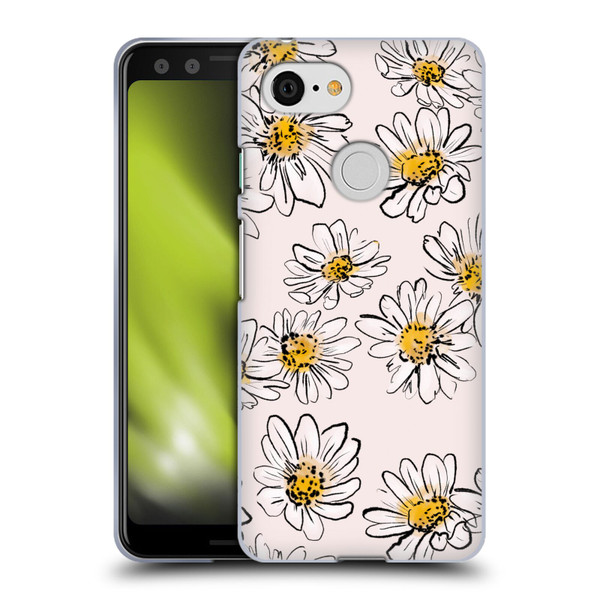 Anis Illustration Floral And Leaves Daisies Pink Pastel Soft Gel Case for Google Pixel 3