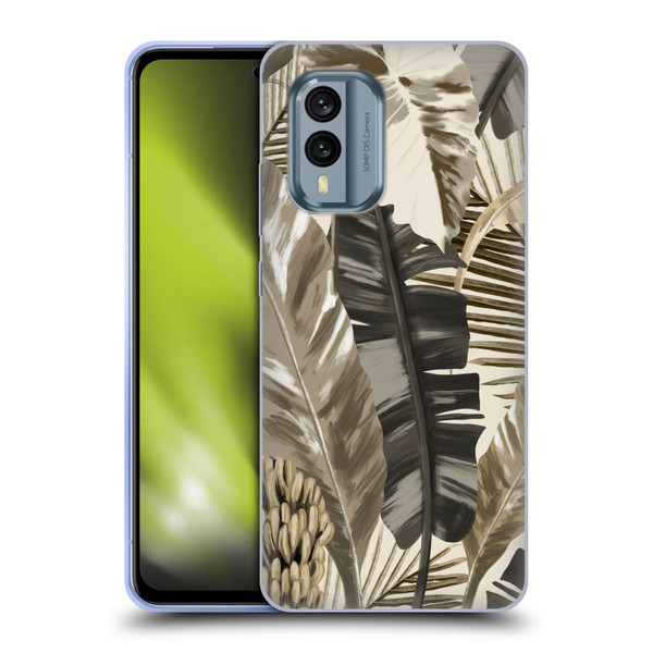Anis Illustration Floral And Leaves Tropical Leaves Sepia Soft Gel Case for Nokia X30