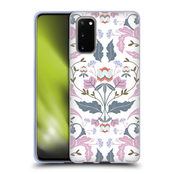 Anis Illustration Floral And Leaves Victorian Mirrored Pink Soft Gel Case for Samsung Galaxy S20 / S20 5G