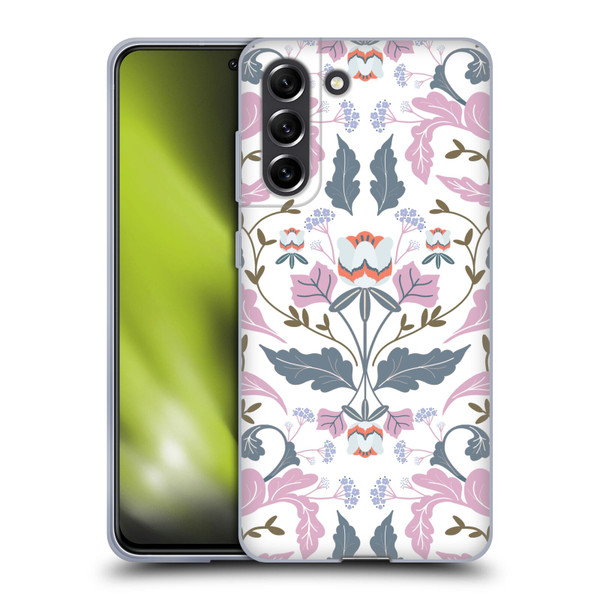 Anis Illustration Floral And Leaves Victorian Mirrored Pink Soft Gel Case for Samsung Galaxy S21 FE 5G