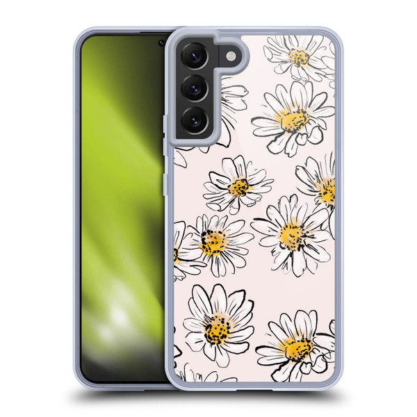 Anis Illustration Floral And Leaves Daisies Pink Pastel Soft Gel Case for Samsung Galaxy S22+ 5G