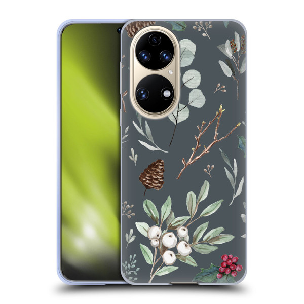 Anis Illustration Floral Pattern Christmas Eucalyptus Blue Soft Gel Case for Huawei P50