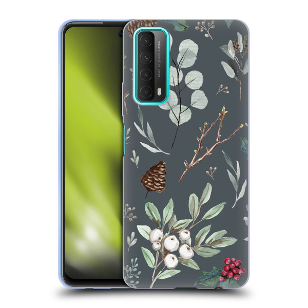 Anis Illustration Floral Pattern Christmas Eucalyptus Blue Soft Gel Case for Huawei P Smart (2021)