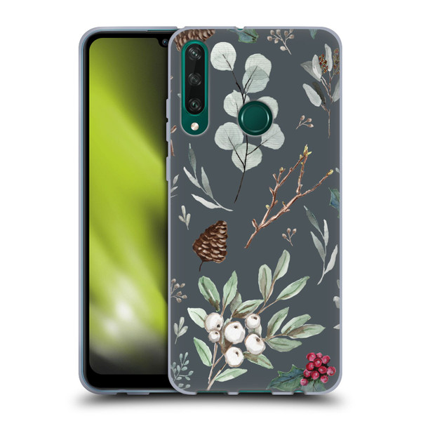 Anis Illustration Floral Pattern Christmas Eucalyptus Blue Soft Gel Case for Huawei Y6p