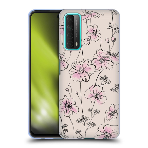 Anis Illustration Floral Pattern Wild Roses Beige Pink Soft Gel Case for Huawei P Smart (2021)