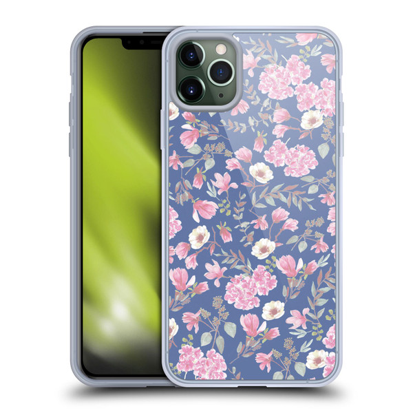 Anis Illustration Floral Pattern Romantic Blue Pink Soft Gel Case for Apple iPhone 11 Pro Max