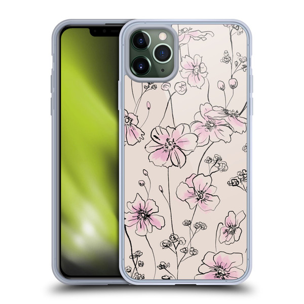 Anis Illustration Floral Pattern Wild Roses Beige Pink Soft Gel Case for Apple iPhone 11 Pro Max