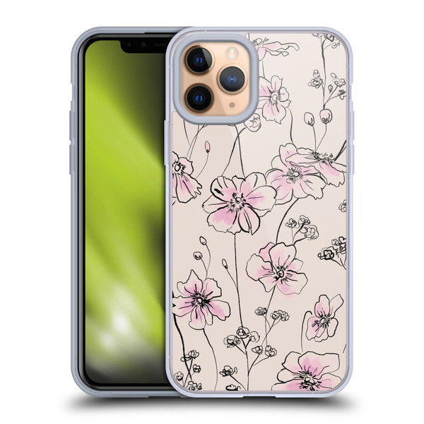 Anis Illustration Floral Pattern Wild Roses Beige Pink Soft Gel Case for Apple iPhone 11 Pro