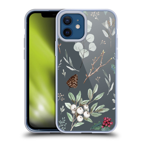Anis Illustration Floral Pattern Christmas Eucalyptus Blue Soft Gel Case for Apple iPhone 12 / iPhone 12 Pro
