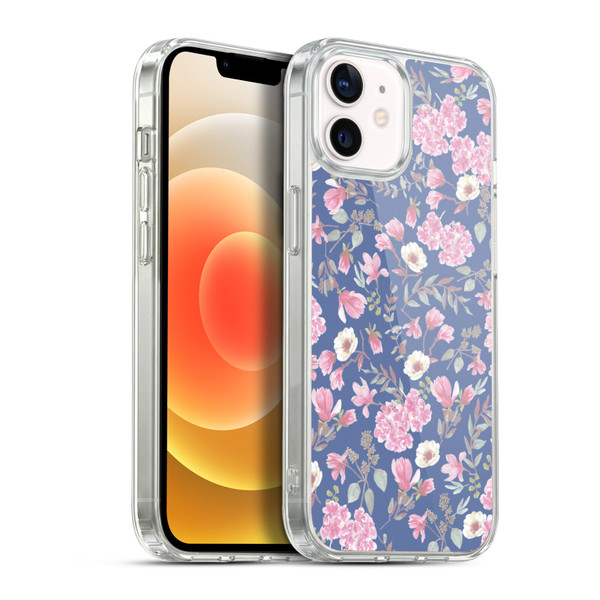 Anis Illustration Floral Pattern Romantic Blue Pink Soft Gel Case for Apple iPhone 12 / iPhone 12 Pro & MagSafe